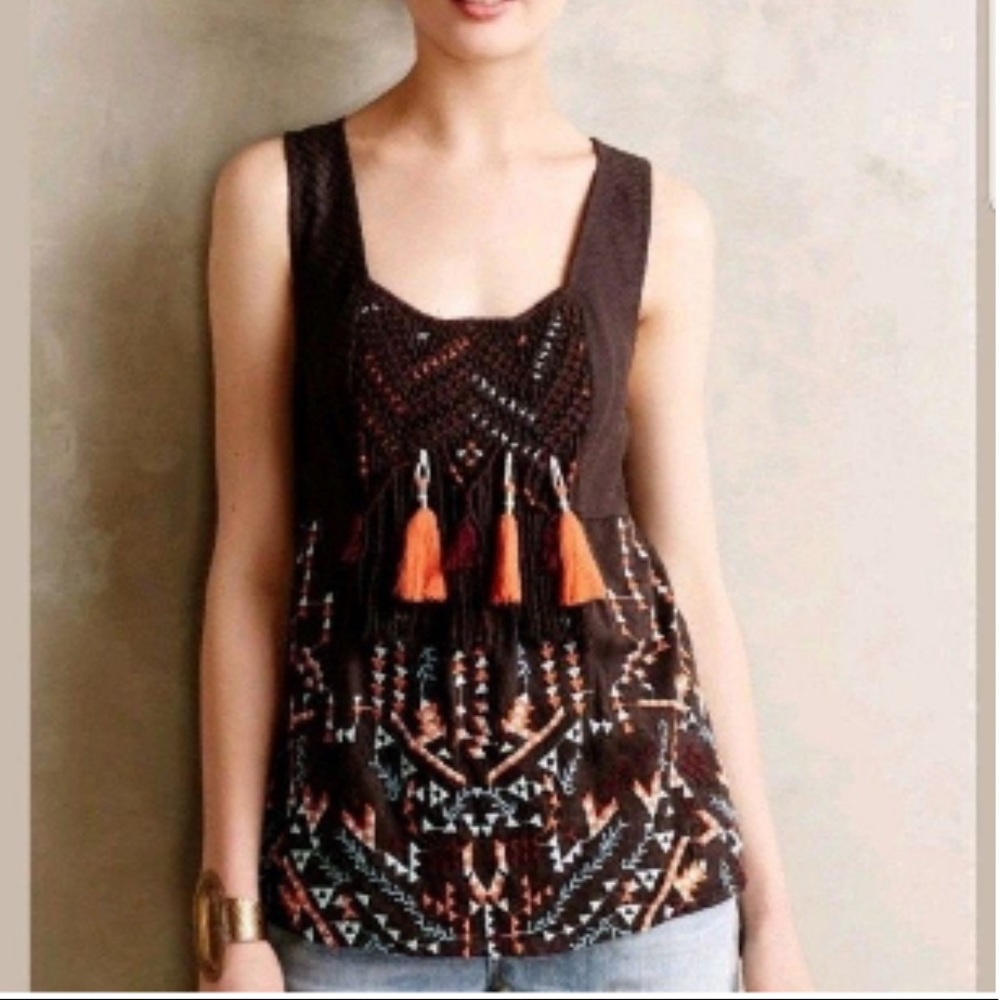 Anthro Akemi + Kin Boho Tassel Top